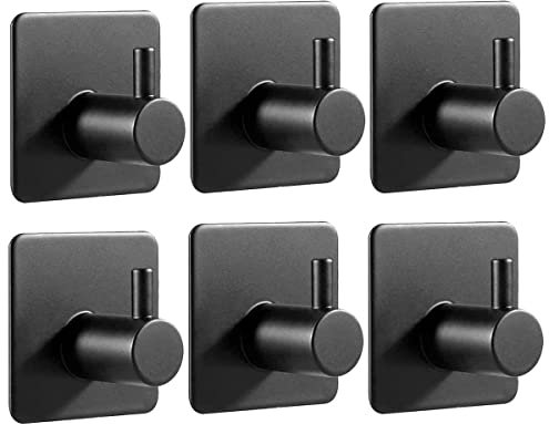 Feligio Klebehaken Schwarz 6 Stück, 304 Edelstahl Haken Klebehaken Ohne Bohren, Edelstahl Handtuchhalter Ohne Bohren für Haus, Küche, Bad, Büro