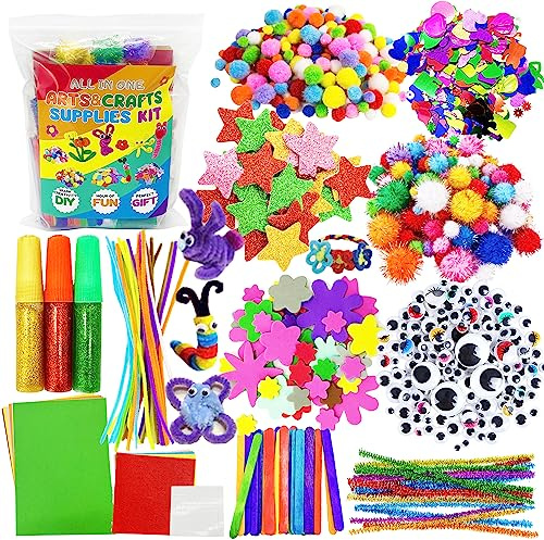 Lubibi Arts and Crafts Supplies for Kids,Toddlers Educational Toy Craft Set,with Craft DIY Art Supplies, Pompoms, Craft Sticks, Sequins, Eyeballs,Suitable for Children Aged 4-12 Years