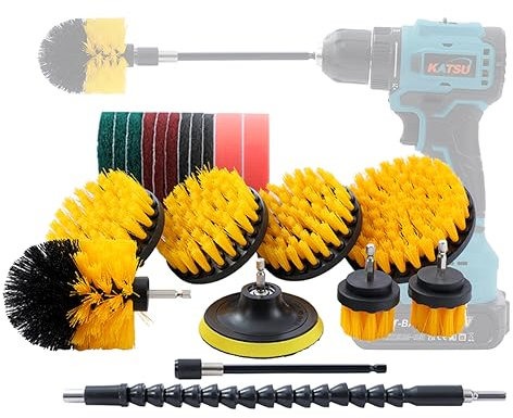 TOPWAY Cepillo para Taladro 21 Piezas Cepillo para Tapicería Taladro Eléctrico Cepillo de Limpieza Kit para Limpiar Llantas de Coche, Bañera, Azulejos, Cocina, Piso, Esquinas y Parrilla