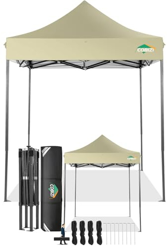 COBIZI Gazebo 2x2 Pieghevole Impermeabile senza Parete Laterale,Gazebo Esterno Resistente,Tende per Gazebos,Tendone Padiglione Pop Up per Feste Campeggio (2 per 2m Cachi)