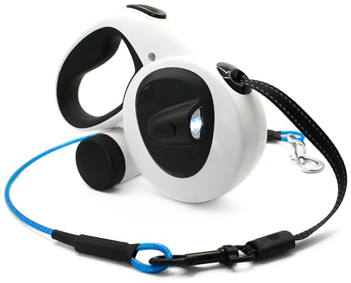 Snuggle Paws Ausziehbare Rollleine 5m All-in-One – LED-Lampe, Kotbeutelspender, bissfestes Stahlseil, reflektierendes Band – Hundeleine für mittelgroße Hunde bis 30 kg