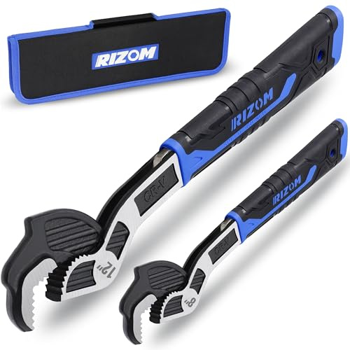 Rizom Self Adjusting Wrench, 8” and 12” Pipe Wrench, 2-Piece Self Adjustable Wrench Set with 3/8 to 1-3/4 inch Jaw Open