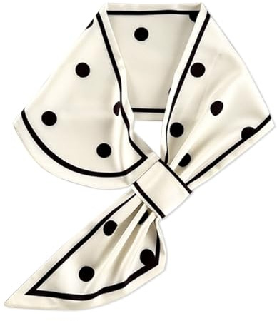 LumiSyne Femme Foulards En Soie Étroit Facile à Passer Style Vintage Simple Motif à Pois Ligne Maigre Longue Écharpe Satin Petits Écharpe Fichu Cravate Cheveux Bandeau Au Poignet Ruban