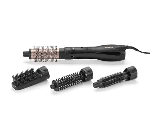 BaByliss Spazzola ad aria calda 1200W 4 accessori, Asciugatura, styling e volume, 3 temperature, funzione ionica anti-crespo, AS122E