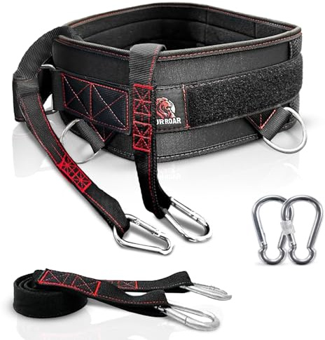 FourRoar Ceinture de Leste Musculation Marque Française avec 2 Mousquetons et 1 Corde de 100 cm | Ceinture Tractions Jusqu'à 250 Kg | Ceinture Lestage Musculation Adaptée à Toute Morphologie