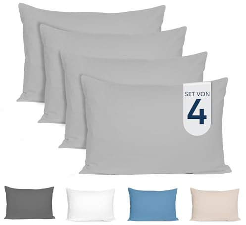 Dreamzie Kissenbezug 40x60 (4er Set) - 100% Jersey Baumwolle 150 g/qm Kissenbezüge - Grau - Für Kissen 40 x 60 cm - Kissenhülle - Kissenbezug - Resistent und Hypoallergen - Zertifiziert Oeko-Tex