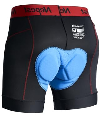 Nepest Mens Cycling Underwear 4D Padded Bike Shorts MTB Liner Black/Red, XL