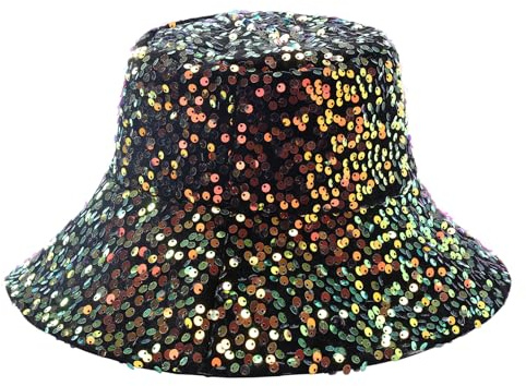 MILAKOO Party hink hatt glänsande glitter hinkhatt bling gnistrande holografiska hattar retro partykeps för män kvinnor, B2: Färgglada paljetter, 55-58