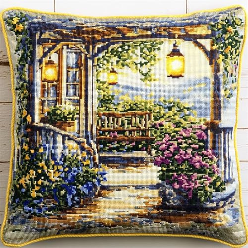 XDEGHUANGSS Gancio di chiusura per cuscino fai da te ricamo cuscino cuscino gancio artigianato con tela stampata motivo 17X17-Giardino
