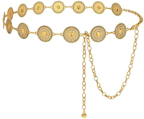 WERFORU Ceinture Chaîne Concho en Métal Doré/Argenté pour Femme Ceinture Western Cowgirl Country Boho pour Dress Jeans