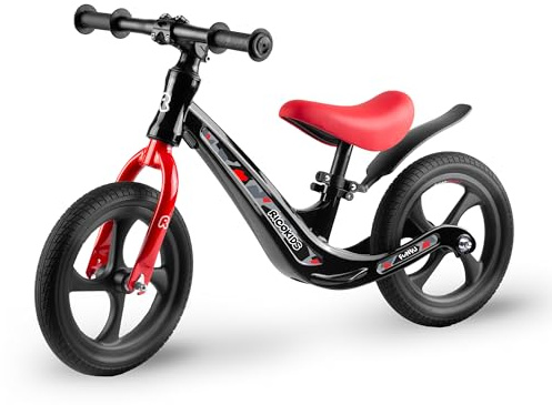 Ricokids Draisienne pour Enfant - Selle réglable en Hauteur - Roues en polyuréthane Anti-crevaison de 12 - Noir et Rouge