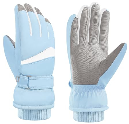 Andiker Women Waterproof Ski Gloves, Winter Touchscreen Thermal Gloves with Fleece, Windproof Snowboard Glove for Skiing Running and Cycling (Blue-white)