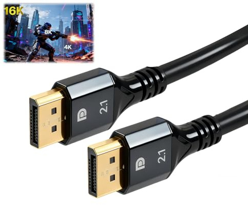 Wvxilyr 2 m 16K DisplayPort 2.1-kabel, 2 m DP-kabel, stöder 16K @ 60 Hz, 8K@120Hz, 4K @ 144Hz, HDR, FreeSync, G-Sync, kompatibel med spelbildskärm, laptop, TV, grafikkort, PC