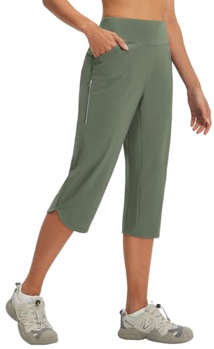 baleaf Pantaloni Capri corti da donna, pantaloni cargo da escursionismo, ad asciugatura rapida, leggeri, con tasche con cerniera, per attività all'aperto, 48,3 cm, Verde scuro, XXL