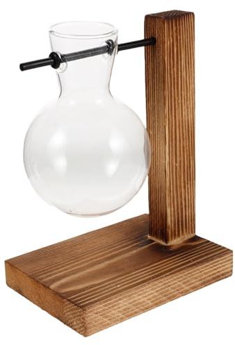 DECHOUS Terrarium pour Plantes Hydroponiques avec Vase Bulbe en Verre Transparent Support en Bois Vintage Station de Propagation Décorative pour Bureau Récipient Hydroponique Compact