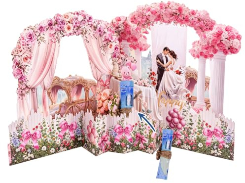 KUKUTrue® Pop-up bröllopskort med blommönster, 3D-kort till bruden och brudgummen, gratulationskort till bröllopet, gratulationskort till smekmånaden, smekmånadspresent, kuvert ingår