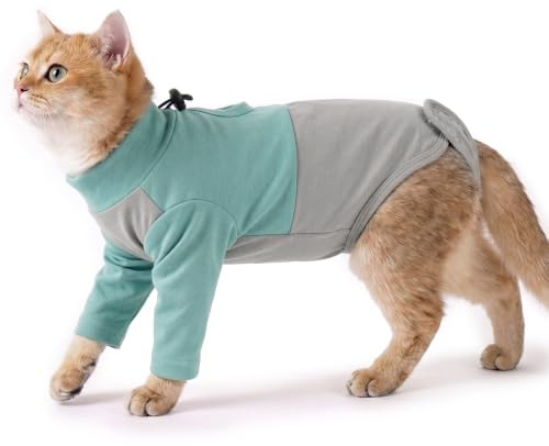 PUMYPOREITY Cat Body Suit to Stop Licking, Stretchy Unisex Cat Spay Recovery Suit Front Leg Wound Protector Leg Surgery Recovery-Suit Stop Over Grooming(Green, L)