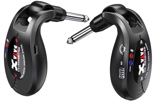 XVIVE U2 - Sistema Wireless Digitale per Chitarra Elettrica Acustica e Basso, Trasmissione in Banda 2,4Ghz, Range di 30m - Fino a 5 Ore di Autonomia, Doppio Cavo USB per Ricarica Incluso, Jack Snodati
