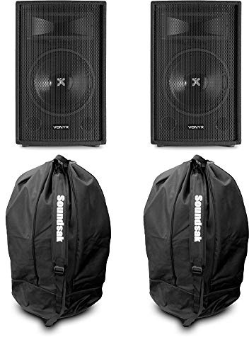 VONYX SL12 Passive DJ Speaker Pair 12 Inch 1200W Sound System with Universal Carry Bags - Ideal for Karaoke, DJs, Parties, Events, PA Systems & Home Audio