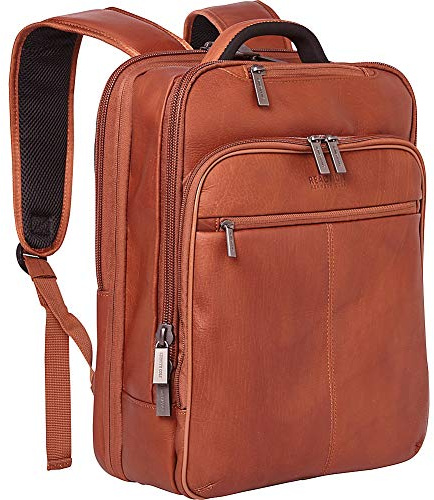 Kenneth Cole REACTION Colombian Leather 16 Manhattan Slim Laptop Travel Backpack, Cognac