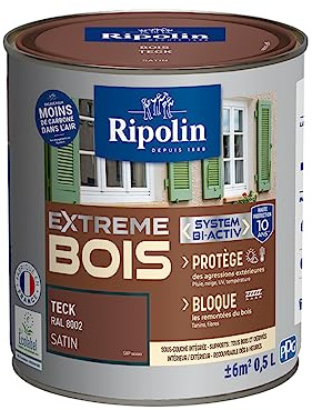 RIPOLIN - Peinture pour Bois Intérieur/Extérieur - Sans Sous-couche Ultra-couvrant - Résiste aux Intempéries, UV et Chocs - Protège et Magnifie - Lessivable - Satin - 0,5L - Teck
