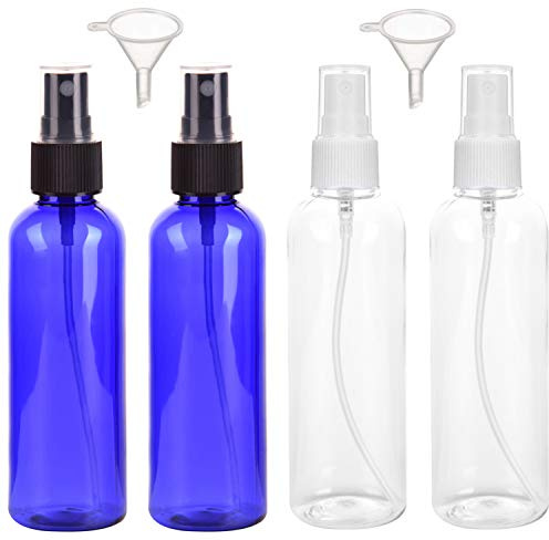 Yalbdopo 4PCS,100ml Spray Bottle Empty Plastic Fine Mist Travel Atomiser Spray Bottles Set Travel Size Bottle Toiletries Liquid Containers for Essential Oils, Perfumes