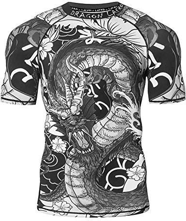 LAFROI Herren Kurzarm Kompressionsshirt UPF 50+ Rash Guard-CLY08D (Dragon,LG)