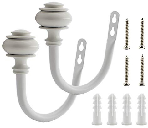 2 Pack Curtain Holdback Hooks, ULIFESTAR U-Shaped Hook Wall Mounted Curtain Tieback Hook,Decorative Window Curtain Holdbacks for Drapes Metal Curtain Holder Curtain Accessories Round White