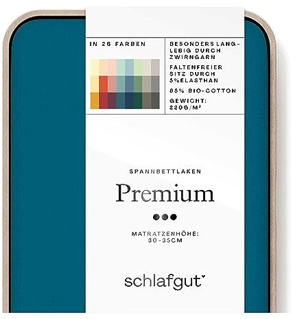 Schlafgut Premium Spannbettlaken 90x190cm bis 100x220cm Petrol Deep, Spannbetttuch aus weicher Biobaumwolle