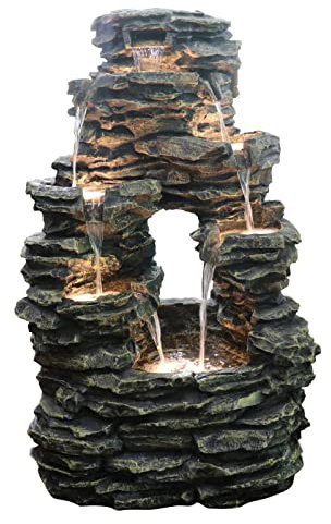 Dehner Gartenbrunnen Salto mit LED Beleuchtung, ca. 99 x 63.5 x 50 cm, Polyresin, grau