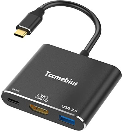 Tccmebius Adaptador USB C Multipuerto, Thunderbolt 3 a HDMI 4K Salida con Puerto USB 3.0 y Carga PD, para MacBook Pro/Air, Nintendo Switch, Chromebook, Samsung, Proyector, Monitor (TCC-T31-UK)