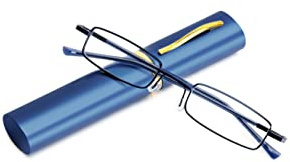 Läsglasögon av metall, flexibla glasögon, synhjälp, med fjäder och gångjärn, läshjälp, unisex, inklusive glasögonfodral med klämma