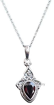 Collana in argento sterling massiccio 925 per donna, pietra preziosa di pera sfaccettata con granato rosso genuino Regali unici fatti a mano di gennaio Birthstone per lei
