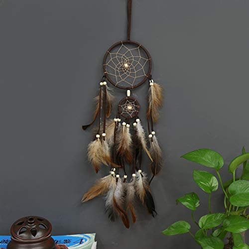 Traumfänger Gross Boho HAMON 55cm Braun - Dream Catcher Deko für Wohnzimmer, Wandbehang, Dekoration, Festival, Geschenk - Bastelset