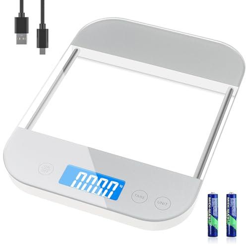 Diyife 15kg Küchenwaage Digital,[Aufgerüstet] Haushaltswaage mit Wasserdichte Durchsichtig Glas Panel, Sensor-Touch, Typ-C Aufladen, inkl. Batterien, für Mahlzeit Vorbereitung, Backen und Kochen