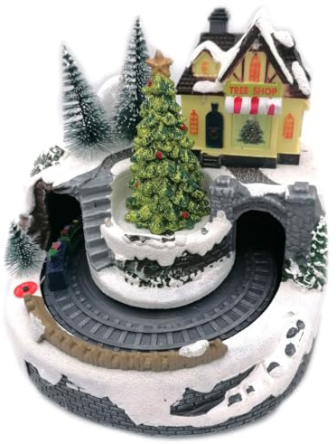 Shop SoftAir Giostrina Villaggio Castello Scenario di Natale Natalizio con luci LED, musica incantevole e plastica resistente con Movimento varie versioni (Villaggio Treno Shop)