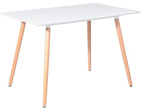 HOGAR24 ES Mesa de Cocina de diseño Moderno, Estilo Nordico, Acabado Color Blanco, Patas de Madera, Medidas: 100 cm (Ancho) x 75 cm (Alto) x 70 cm (Fondo).