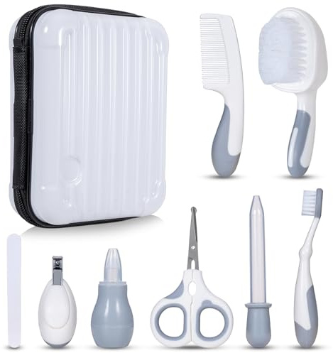 Little Angel Baby Healthcare and Grooming Kit, Safety Newborn Nursery Care Set, with Hair Brush Comb, Nail Clipper, Nasal Aspirator for Newborn Infant Baby Girls Boys White
