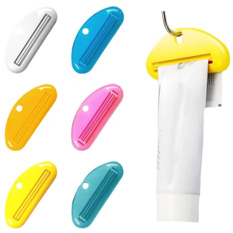 TRKETK 6 Pcs Toothpaste Tube Squeezer, Plastic Toothpaste Clips Convenient Tube Squeezer D Shape Cosmetic Cream Tube Squeezer Toothpaste Dispenser for Toothpaste Hand Cream Cosmetics (6 Color)