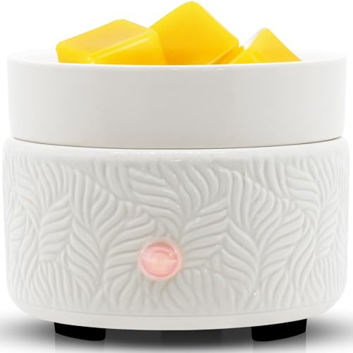 Dialan's Electric Wax Melts Candle Burner 3-in-1 Scented Candle Melter Ceramic Wax Melts Warmer Electric Fragrance Essential Oil Burner Aromatherapy Home Office Bedroom Gifts - Embossed Leaves