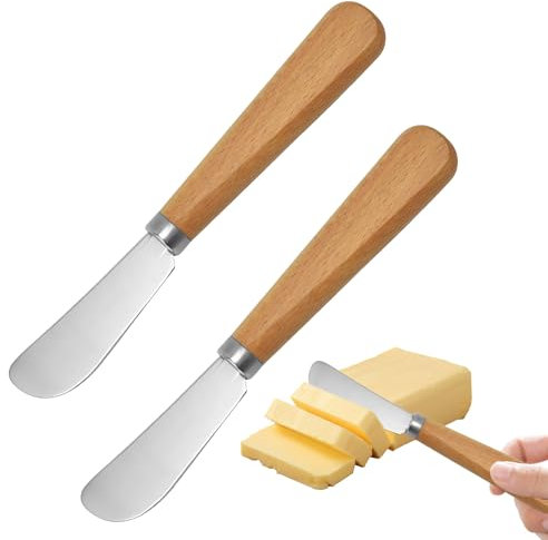2PCS Butter Knife Set,Butter Knives with Wood Handle,Durable Stainless Steel Butter Knife Spreader,Butter Spreader for Smooth Cream Cheese Jam,Stainless Steel Spreader Knife,for Butter,Sandwiches,Etc