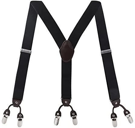 Tunejoy Bretelle da Uomo Elastica Forte Clip Metallo Men Suspenders Vintage Y Form 3,5 cm di Larghezza Taglia Unica per Uomini Donne Moto Heavy Duty Nero