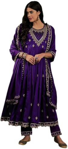 The Red Lion Enterprise Indian Anarkali Suits for Women, Traditional Wedding Party Wear, Ethnic Salwar Kameez, Designer Suit, Purple, XL