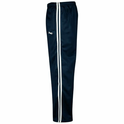 Mens Tracksuit Bottoms Silky Joggers Gym Sports Trousers Lightweight Open Hem Elastic Waist Casual Jogging Pants with Zip Pockets-Silky Stripe Navy-M