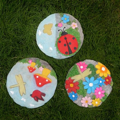 SBJKLYRN Pietra calpestabile da Giardino， 3 Pietre da Giardino con graziosi Motivi, Pietre Decorative circolari for Esterni Adatte a Tutte Le Stagioni