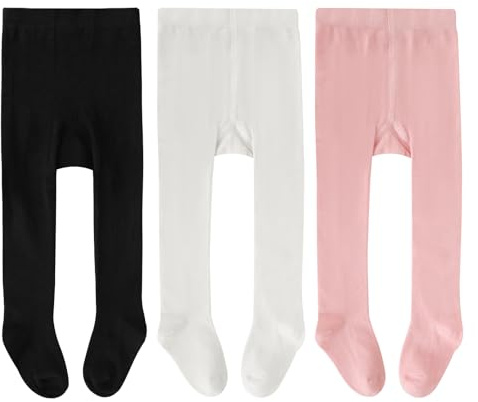 Zzxlw Collant per neonate e bambini, 3 paia, nero, verde, bianco, rosa, neonato, morbido, elastico, collant per feste, da 6 mesi a 3 anni, 6-12 Monate