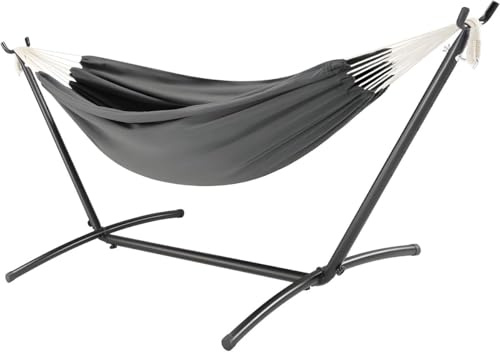 AVOID Hamac pour 2 personnes avec support - Gris - Comprend une base en acier robuste - Tissu en coton respirant confortable - 263 cm x 100 cm x 100 cm - Capacité de charge 175 kg - Pour intérieur et