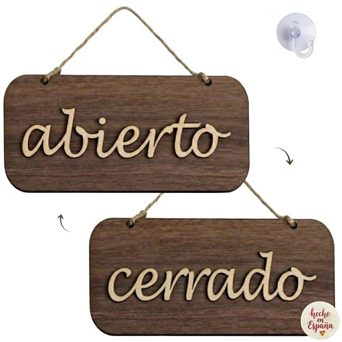 Cartel Abierto Cerrado para Tienda de Madera, Diseño Original (Nogal, ESP)