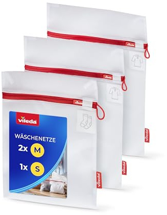 Vileda Tvättnät för tvättmaskin set om 3 – 2 x 30 x 40 cm + 1 x 25 x 30 cm tvättpåse av slitstark polyester med dragkedja för behåar, underkläder, strumpor, fina underkläder och babykläder