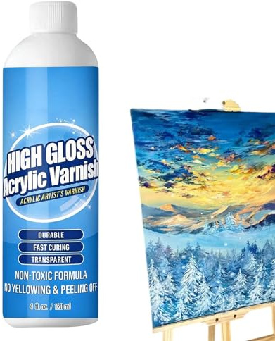 Spray De Barniz Acrílico - 120 Ml De Alto Brillo, Secado Rápido, Resistente A Los Rayos UV, Capa Para Obras De Arte, No Amarillea, Brillo Permanente, Acabado Brillante | Artistas Pintores